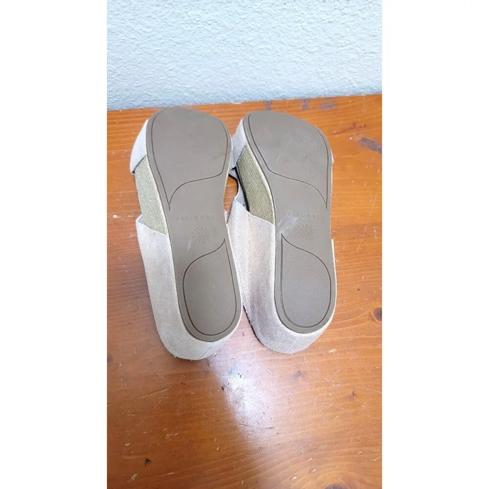 Yellowbox Basic Sage Leather  Metallic Womens Glittery Beige Wedge Sandals - Siz